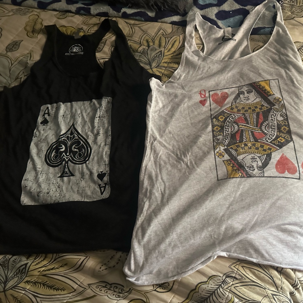 2 poker Gambling Vegas Casino Racer Back Tank Tops L Black Gray $100